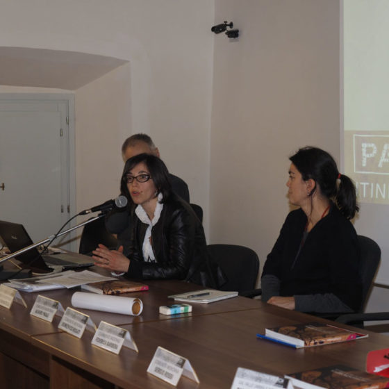 Presentazione di ‘Patriarchi verdi. Itinerari in Valle Umbra’ – palazzo Mauri, Spoleto, 12 marzo 2016 – le relatrici Federica Barbera (a destra) ed Elena Giovagnotti