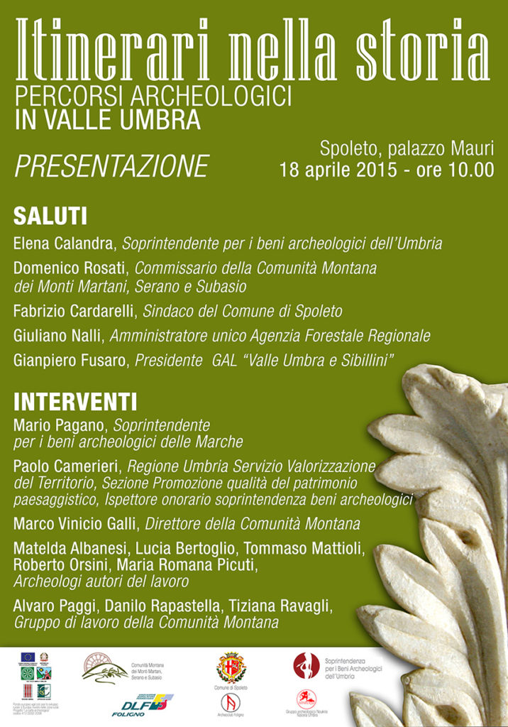 Itinerari nella storia. Il manifesto della presentazione del 18 aprile 2015 a Spoleto, biblioteca comunale di palazzo Mauri